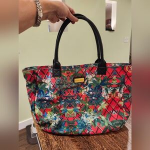 Christian Lacroix Pink Green Floral Tropical Fabric Tote